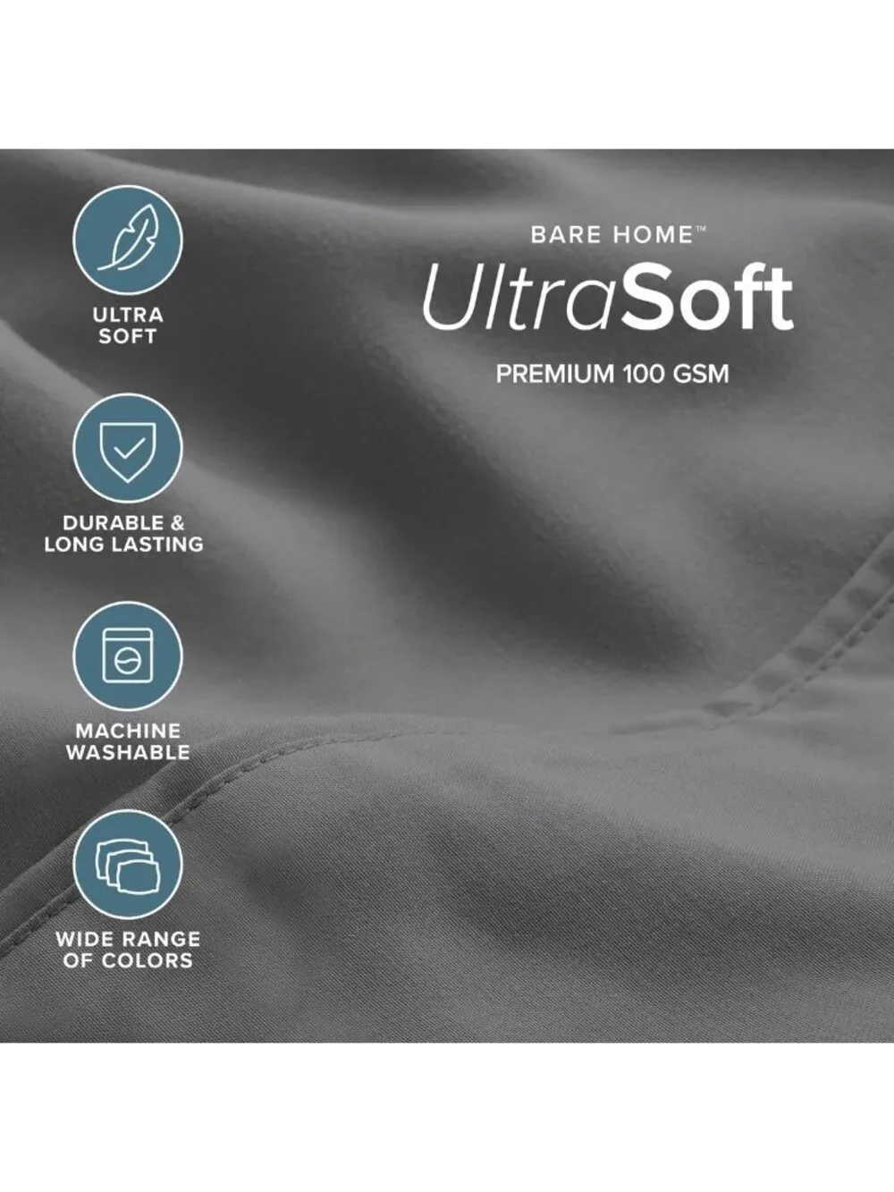 Ultra-Soft 1800 Thread Count Twin Sheet Set with 2 Pillowcases - Grey